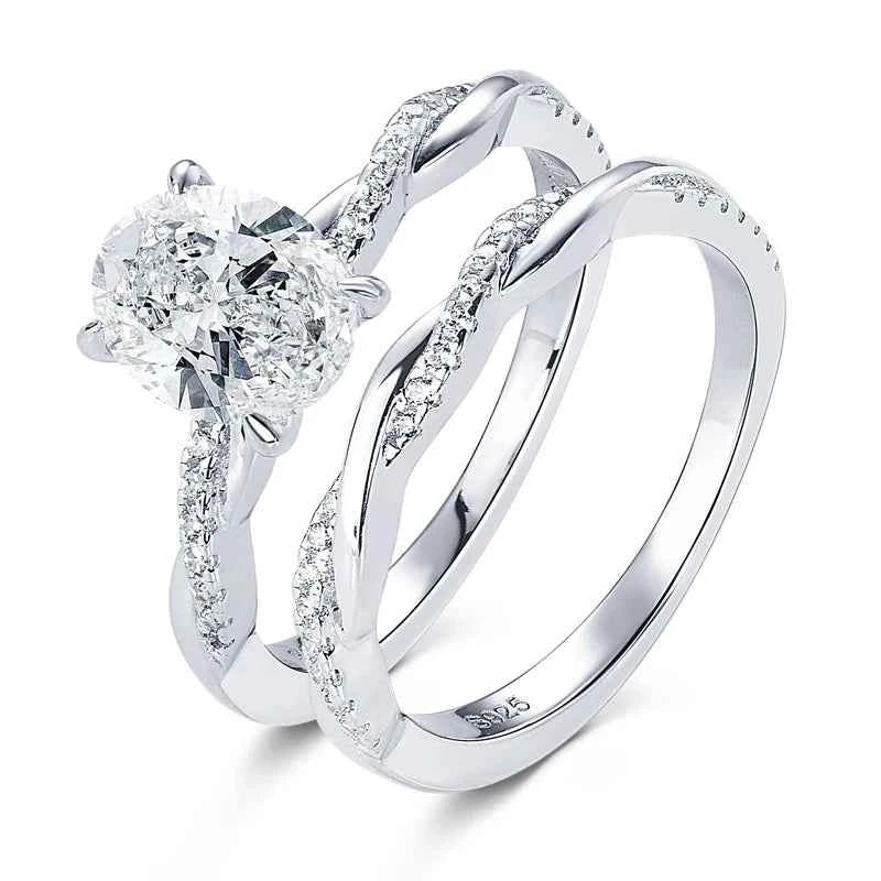 Moissanite Bridal Ring Set – 925 Sterling Silver 2.0ct Oval Engagement & Wedding Bands | Melisande