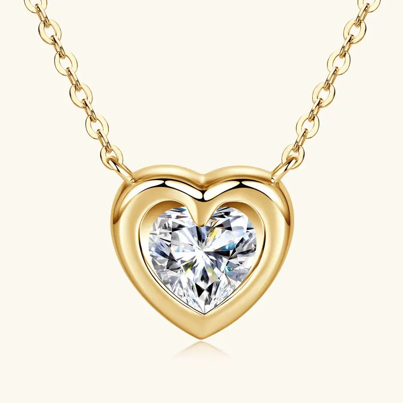 1ct D Color Moissanite Heart Pendant Necklace, 925 Sterling Silver Adjustable Chain – Sweet Solitaire Collar Design – Melisande