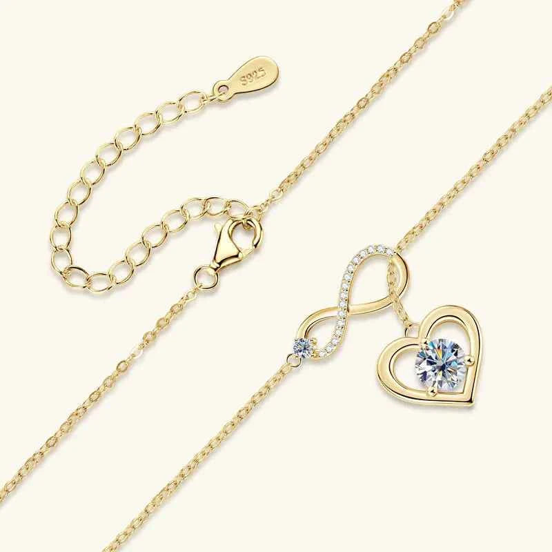6.5mm 1.0ct D Moissanite Heart Pendant Y Shaped Infinity Necklace for Women 925 Silver Anniversary Wedding Jewelry Gift 2025 New