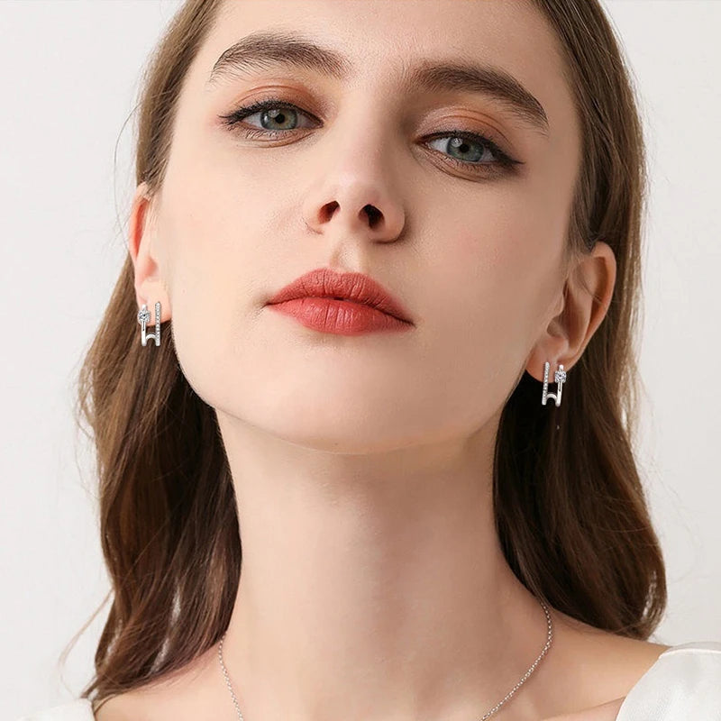 4mm Moissanite Double-Sided Ear Cuffs – 925 Sterling Silver Hoop Piercing Stud Earrings for Women | Melisande