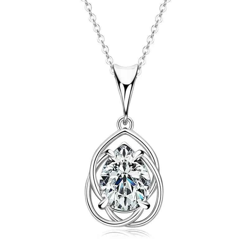 Anizw 2.0CT Teardrop Pear Cut Moissanite Pendant Necklace for Women Real 925 Silver Adjustable Chain Certified s925 Jewelry Gift