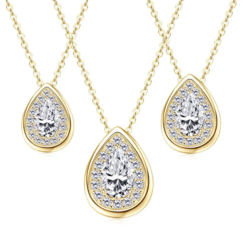 D Color Pear-Cut Moissanite Necklace – 925 Sterling Silver Adjustable Waterdrop Pendant (1ct–2ct) Jewelry for Women | Melisande