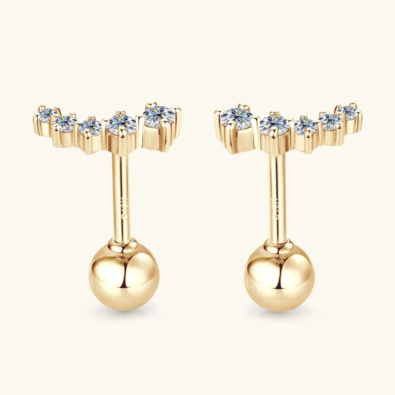 Moissanite Stud Earrings – 10K Yellow Gold D Color 5-Stone Certified Wedding Jewelry | Melisande