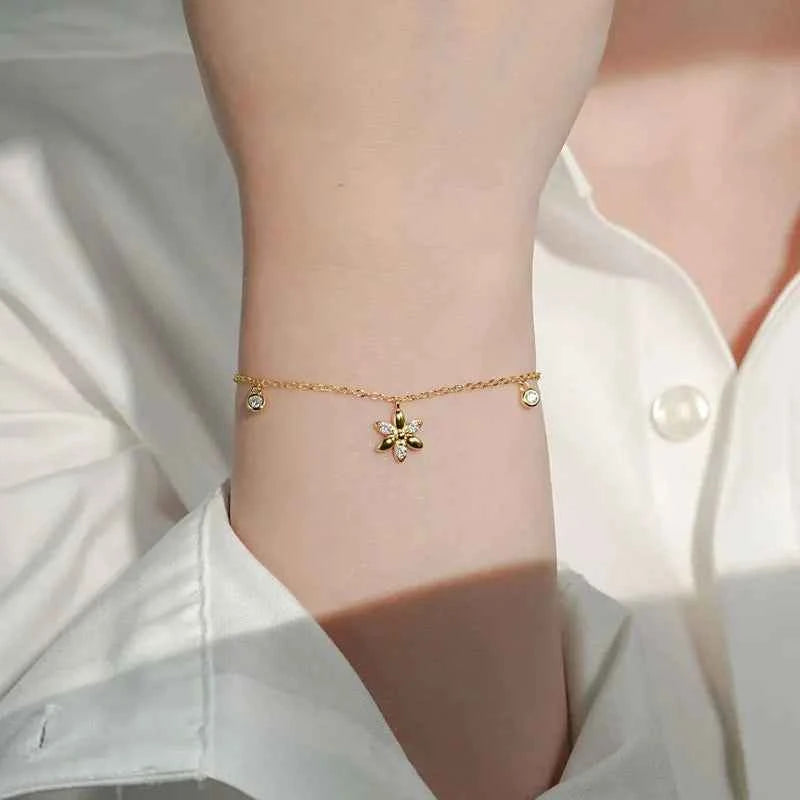 Anizw 2024 Trendy Moissanite Flower Bracelet Real 925 Silver 18k Gold Plated Adjustable Chain Bracelet for Women Wedding Jewelry