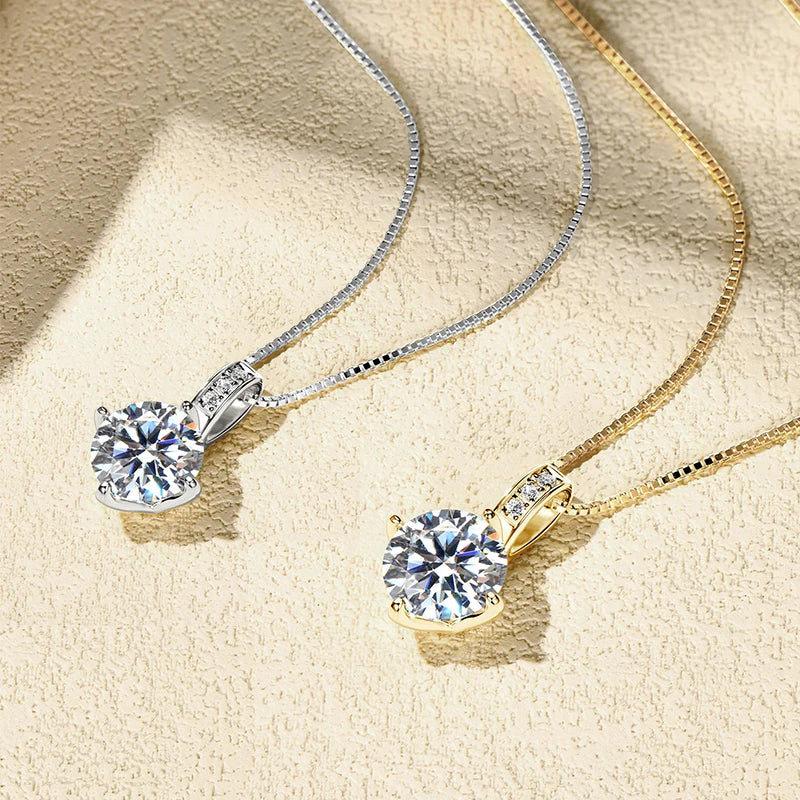 Sparkling D Color Moissanite Pendant Necklace, 1ct / 2ct / 3ct Stones, 925 Sterling Silver Adjustable Chain – Women’s Fine Jewelry – Melisande