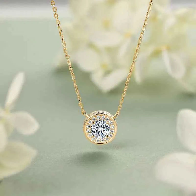 1ct 6.5mm Moissanite Pendant Necklace, 925 Sterling Silver Adjustable Chain – Melisande