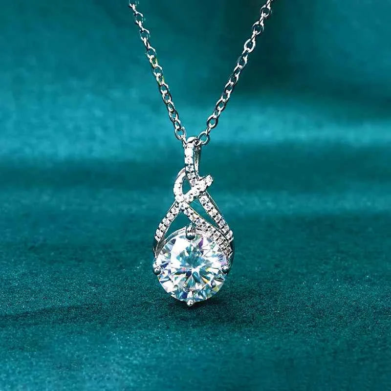 Anziw 7x10mm 2ct Pear Cut Moissanite Infinity Pendant Necklace for Women 925 Sterling Silver Adjustable Chain Fine Jewelry Gift