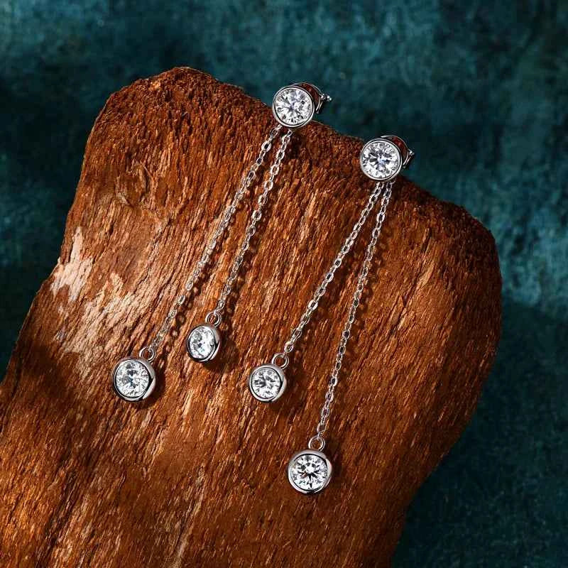 Moissanite Star Tassel Earrings – 925 Sterling Silver Certified Drop Dangle Jewelry | Melisande