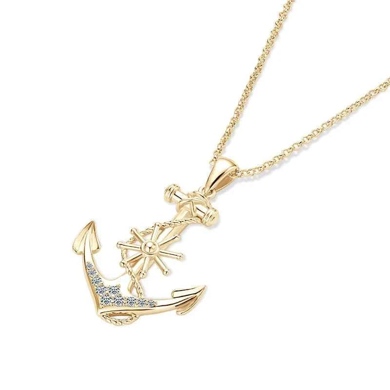 Anchor Cross Pendant Necklace with Moissanite, 925 Sterling Silver Adjustable Chain – Symbol of Faith and Strength – Melisande