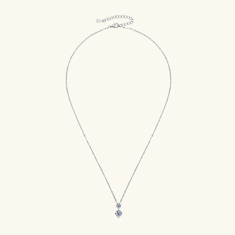 1.7cttw Two-Stone Moissanite Pendant Necklace, 925 Sterling Silver Adjustable Choker Design – Melisande