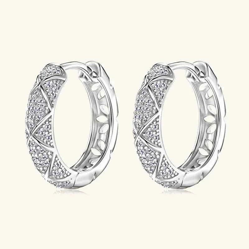 Moissanite Pave Hoop Earrings – 925 Sterling Silver D Color Certified Huggies | Melisande