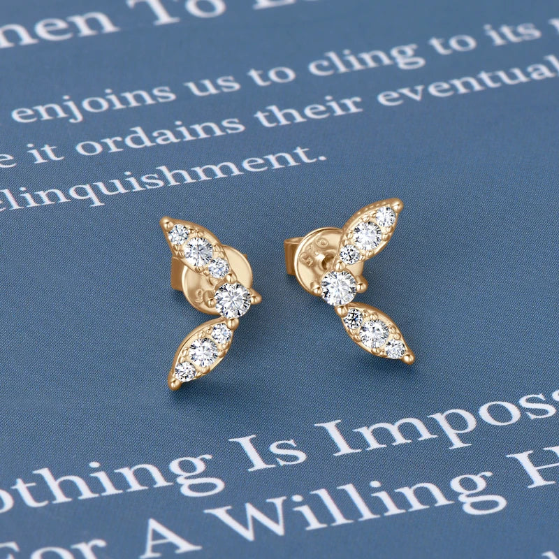 Delicate Leaf Moissanite Earrings – 925 Sterling Silver Mini Stud Piercing Jewelry for Women | Melisande