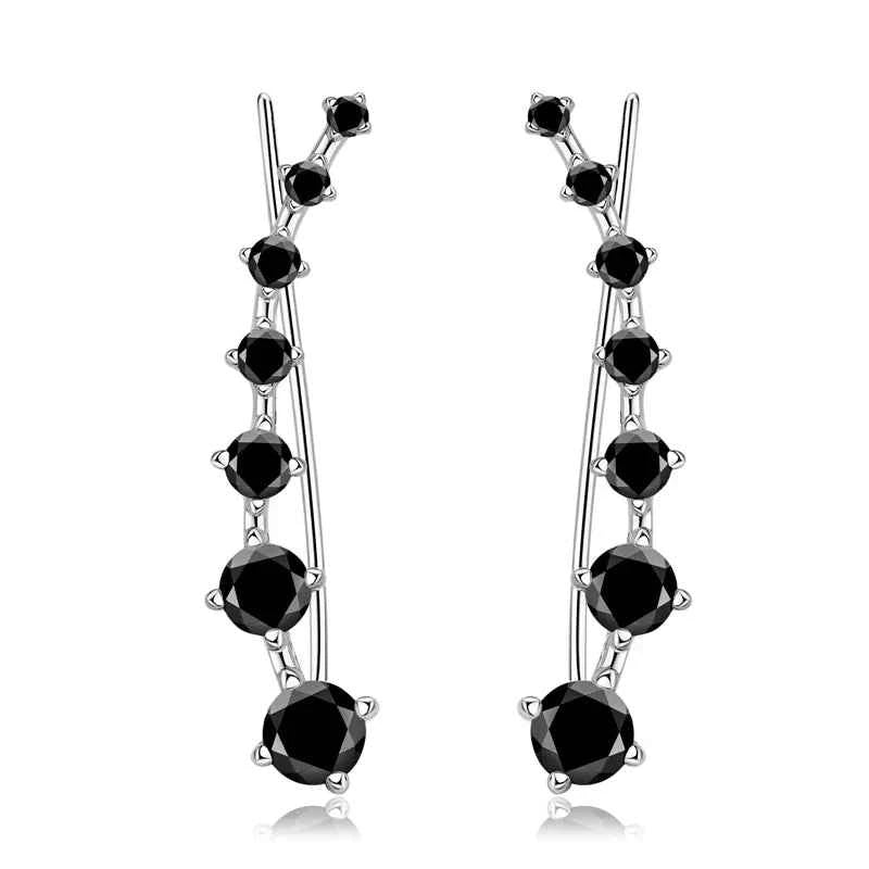 Moissanite Climber Earrings – 925 Sterling Silver 7-Star Crawler Black & White Jewelry | Melisande