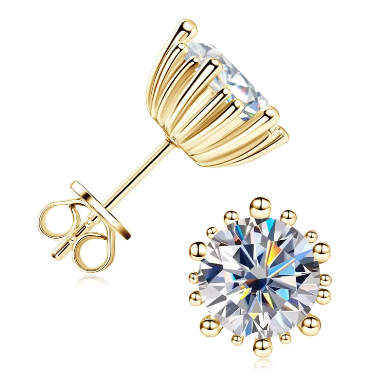 18K Gold Plated Moissanite Stud Earrings – 2ct 8mm Stones 925 Sterling Silver Fine Jewelry | Melisande