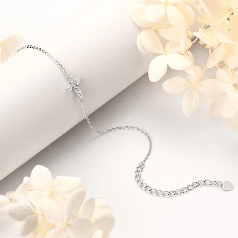 Moissanite Cross Bracelet – 925 Sterling Silver Adjustable Chain Unisex Jewelry Christmas Gift | Melisande
