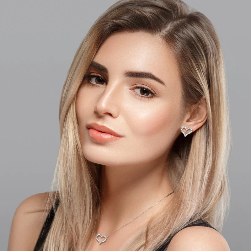 D Color Moissanite Love Heart Jewelry Set for Women – 925 Sterling Silver Stud Earrings & Pendant Necklace | Melisande