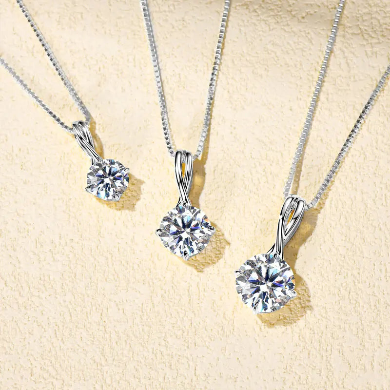Sparkling D Color Moissanite Pendant Necklace, 1ct / 2ct / 3ct Stones, 925 Sterling Silver Adjustable Chain – Women’s Fine Jewelry – Melisande