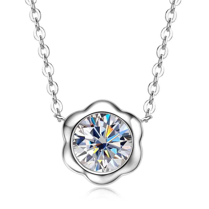 6.5mm 1.0ct Moissanite Petal Pendant Necklace, 925 Sterling Silver Adjustable Chain – Melisande