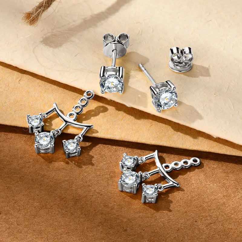 Moissanite Ear Jacket Earrings – 925 Sterling Silver D Color Dual Use Studs for Women Valentine Jewelry | Melisande