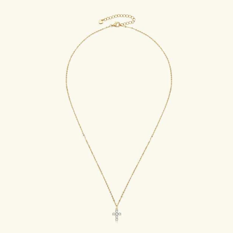 Moissanite Cross Pendant Double Layer Necklace, 925 Sterling Silver Faith & Religion Charm – Melisande