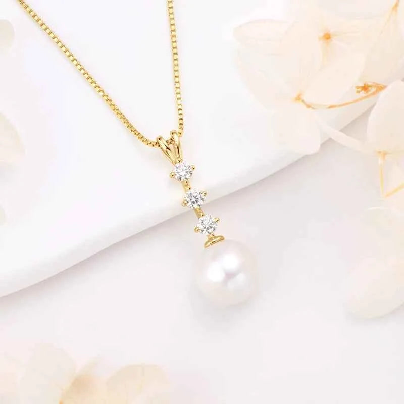 Anziw Natural Freshwater Pearl Moissanite Pendant Necklace Real Silver 925 Wedding Engagement Fine Jewelry for Women Gift 45+5cm