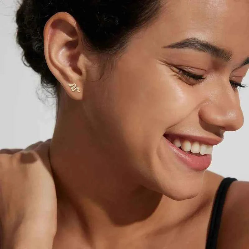 Tiny Spirit Snake Moissanite Stud Earrings, Real 925 Sterling Silver – Melisande