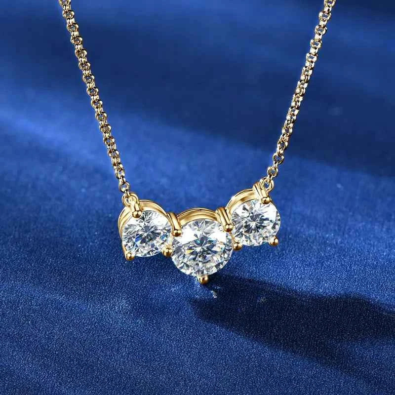 Anziw 4.0cttw 1ct 2.0ct D Moissanite Three Stone Pendant Necklace Real Silver 925 Adjustable Chain Simple Collar Gifts for Women