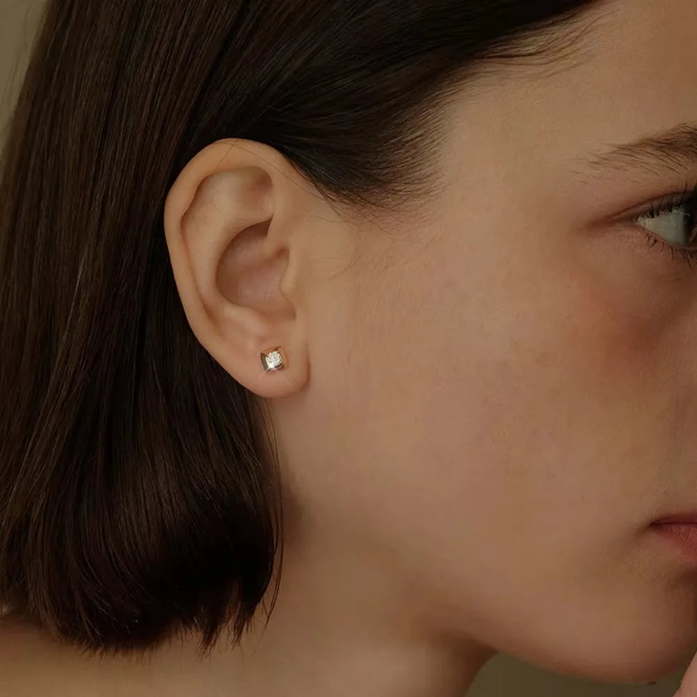 925 Sterling Silver Square Moissanite Earrings – 3mm D Color Round Stud Jewelry for Women | Melisande