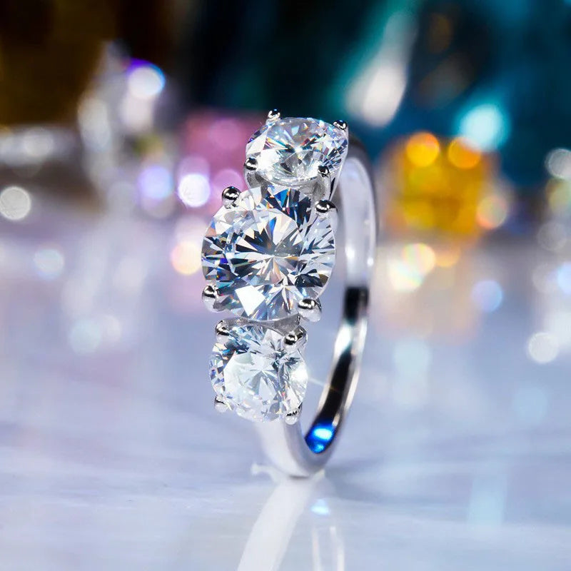 4ctw Three-Stone Moissanite Ring – 925 Sterling Silver 2ct + 1ct Wedding & Promise Band for Women | Melisande