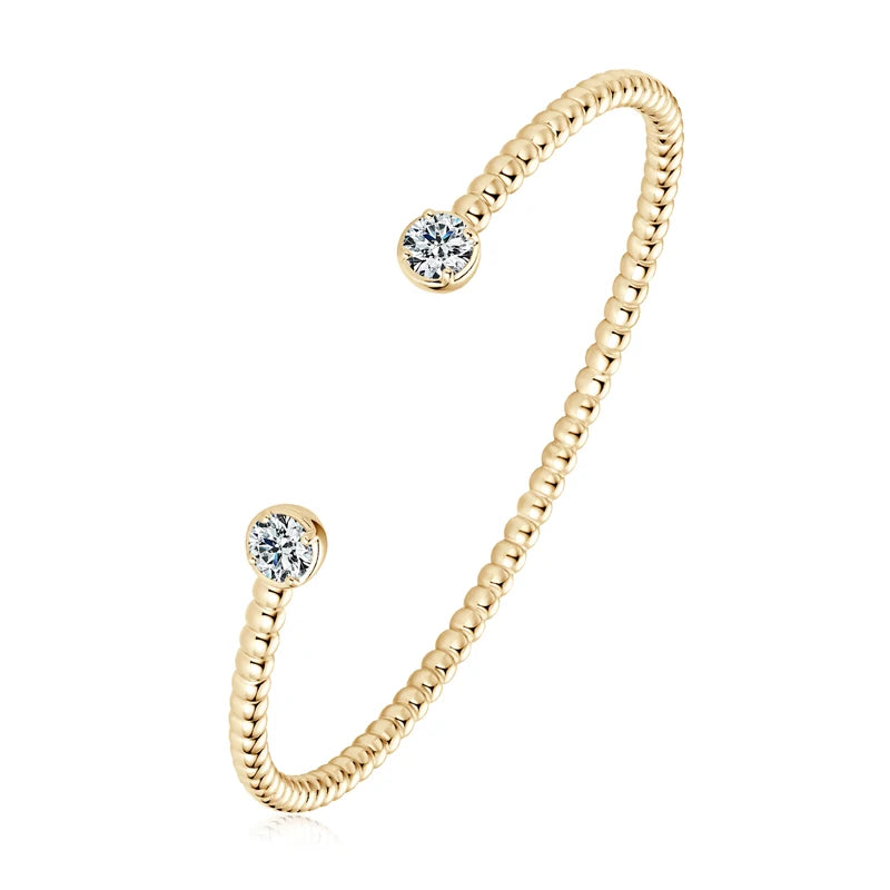 Moissanite Open Bangle Cuff – 925 Sterling Silver 0.5ct D Color 5mm Round Certified Women’s Jewelry | Melisande