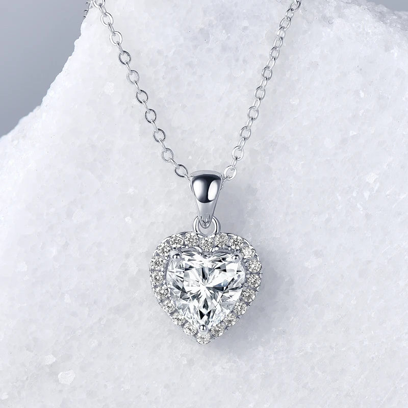 Heart Moissanite Pendant Necklace – 925 Sterling Silver – 2ct Certified Stone – Women’s Romantic Fine Jewelry | Melisande