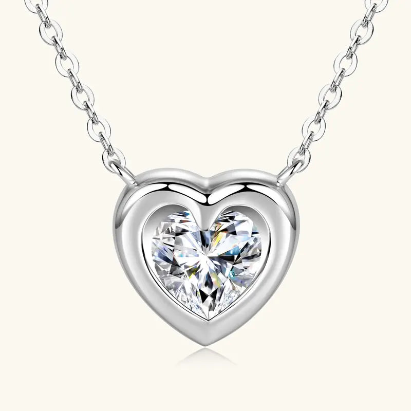 1ct D Color Moissanite Heart Pendant Necklace, 925 Sterling Silver Adjustable Chain – Sweet Solitaire Collar Design – Melisande