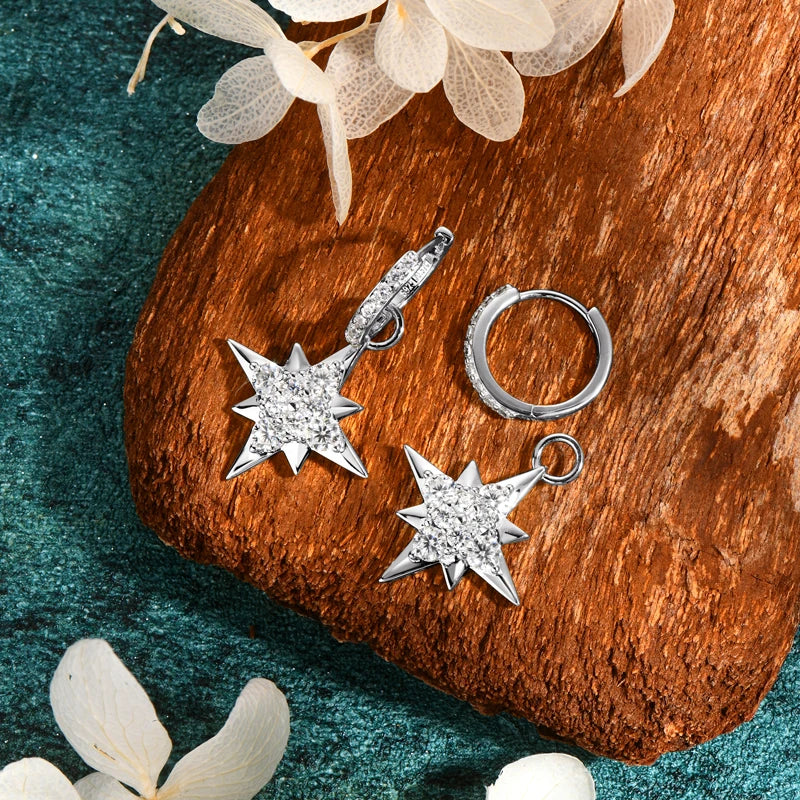 Moissanite Guide Star Earrings – 925 Sterling Silver Certified Hoop Drop Jewelry for Women | Melisande