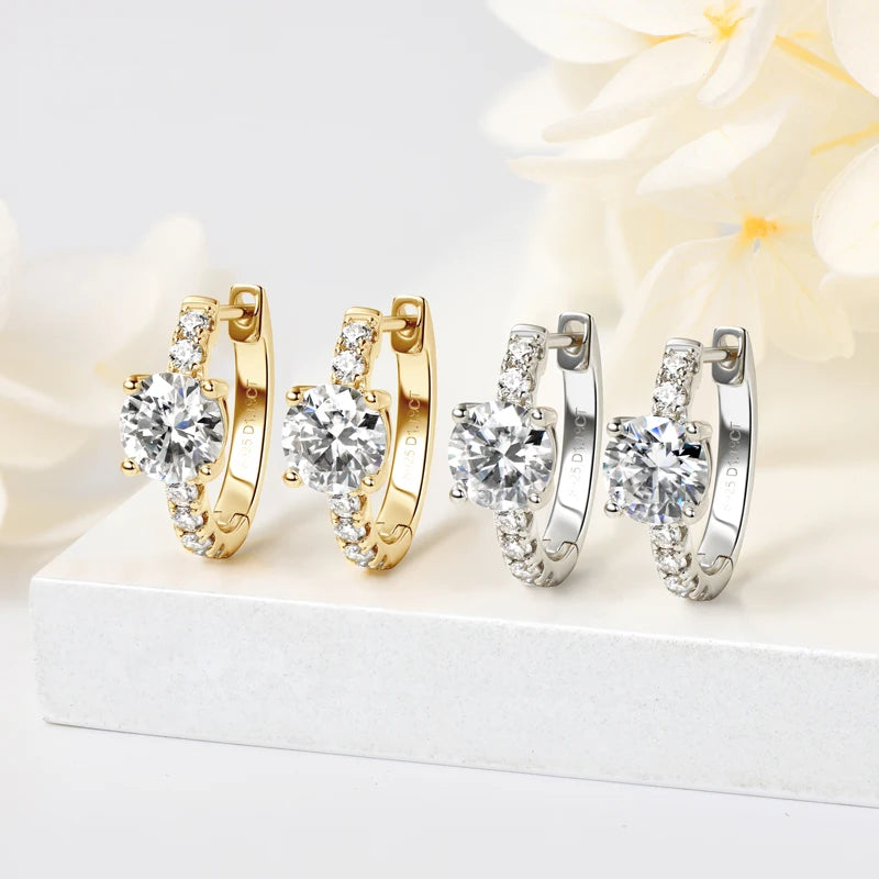 2.36ctw Moissanite Hoop Huggie Earrings – 925 Sterling Silver Certified Luxury Jewelry for Women | Melisande