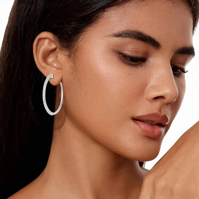 2mm Moissanite Large Hoop Earrings – 925 Sterling Silver 40mm Big Piercing Jewelry for Women | Melisande