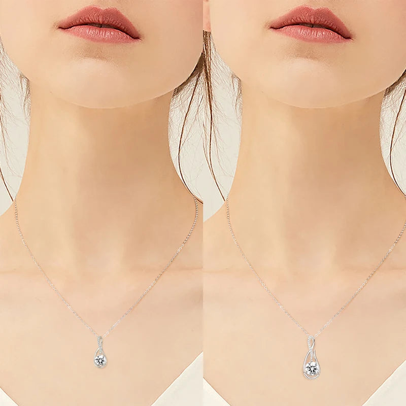 925 Silver 1CT 2CT D Color Real Moissanite Drop Necklace Women Infinity Pendant Necklace Sparking Jewelry Charm Choker Gift