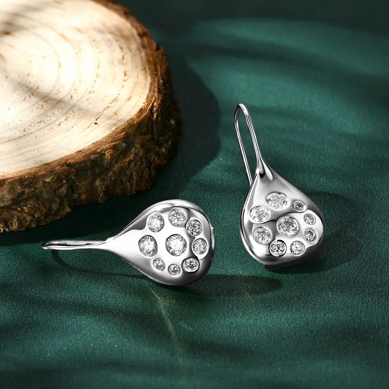 Shimmering Teardrop Moissanite Earrings – 925 Sterling Silver 1.6cttw Dangle Hooks for Women | Melisande