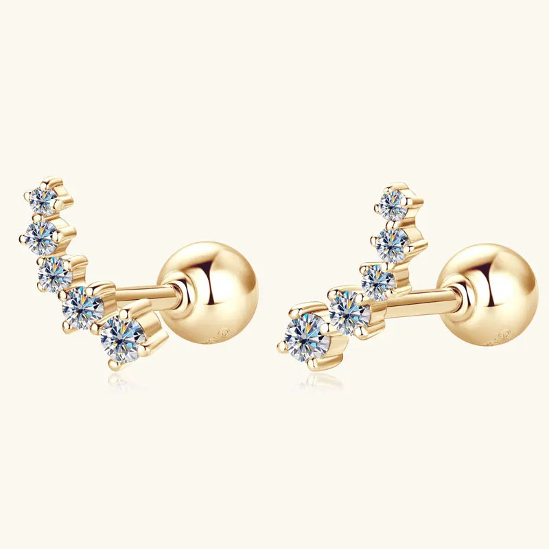 Moissanite Stud Earrings – 10K Yellow Gold D Color 5-Stone Certified Wedding Jewelry | Melisande