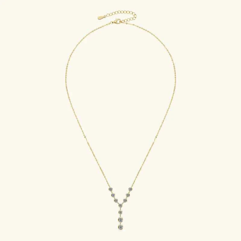 Bezel Y-Shaped Moissanite Necklace, 7-Stone Pendant Design, 18K Gold Plated Real 925 Sterling Silver Adjustable Chain – Melisande