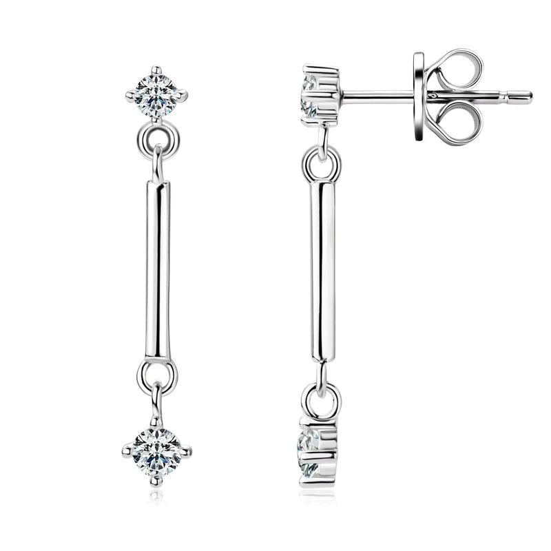 D Color Long Moissanite Drop Earrings – 925 Sterling Silver Piercing Stud Jewelry for Women | Melisande