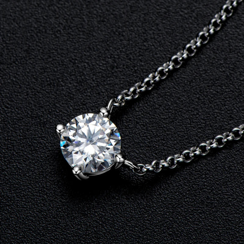 1ct 6.5mm Round Moissanite Pendant Necklace, 925 Sterling Silver Adjustable Chain (40+2+3cm) – Melisande
