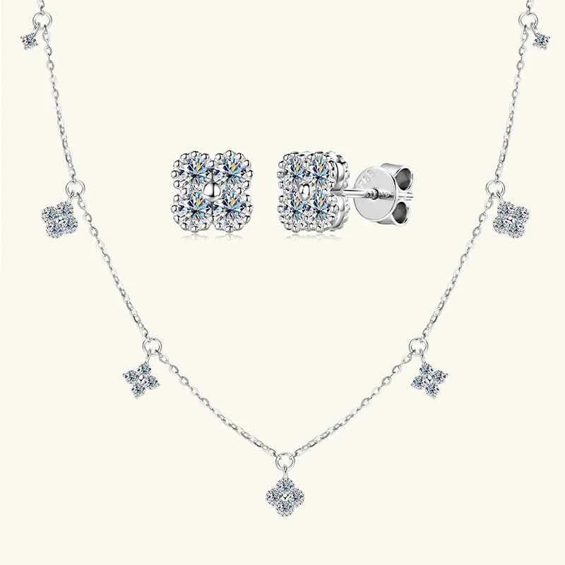 3mm D Color Moissanite Clover Jewelry Set, 925 Sterling Silver Necklace, Earrings & Bracelet (3-in-1 Set) – Melisande