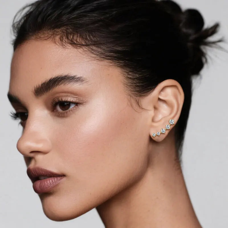 4.5mm / 4mm / 3mm All Moissanite Climber Earrings, 925 Sterling Silver Stud Design – Unisex Fine Jewelry for Women & Men – Melisande