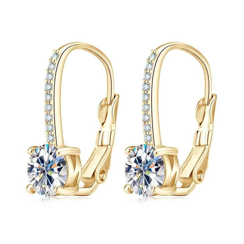 Moissanite Hoop & Drop Earrings – 925 Sterling Silver 14K Gold Plated Lever Back | Melisande