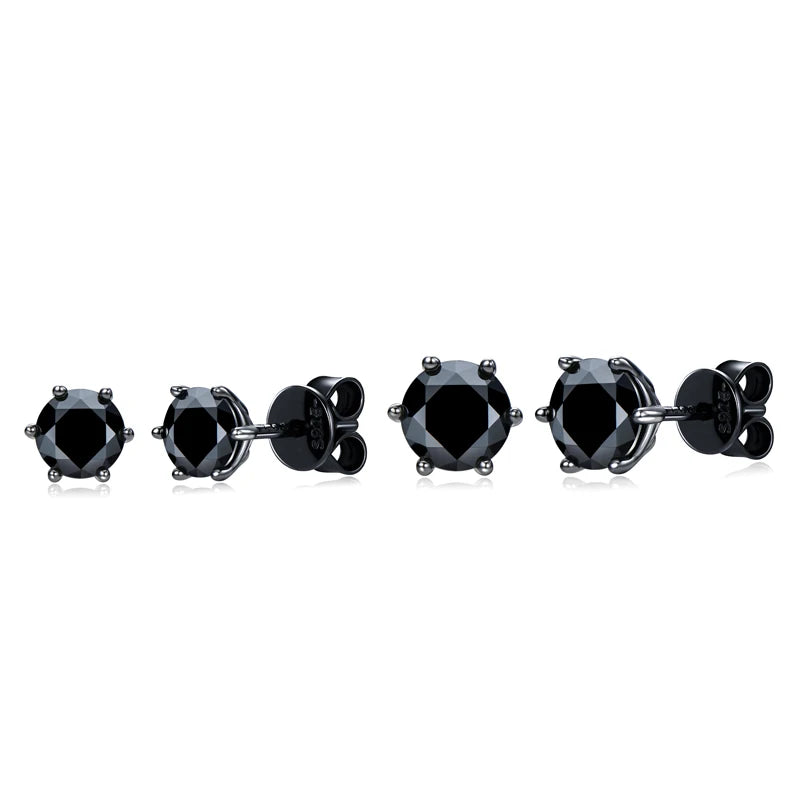 Black Moissanite Stud Earrings – 925 Sterling Silver 0.5ct / 1ct / 2ctw Round Cut Unisex Jewelry | Melisande