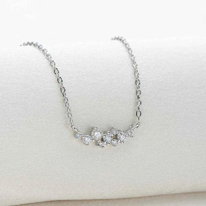 Anziw Original Silver 925 Chain One-line shape Pendant Unique Cluster Layering Real Moissanite Necklace for Women Fine Jewelry