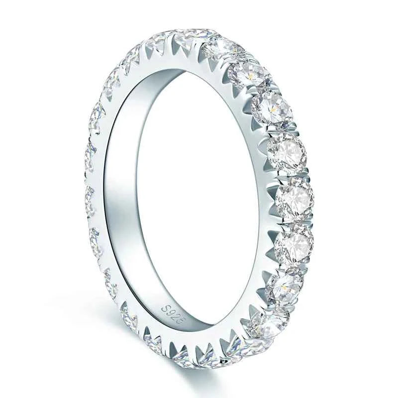 Moissanite Eternity Ring – 925 Sterling Silver White Gold Plated 3mm D Color Wedding Band | Melisande