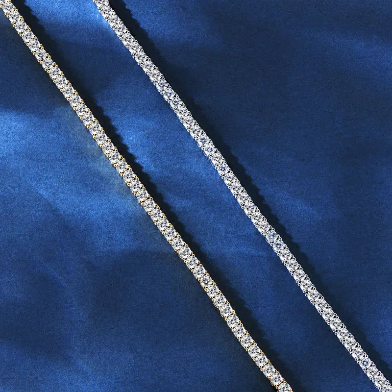 Moissanite Tennis Bracelet, 925 Sterling Silver, 14K Gold Plated, 3mm & 5mm D VVS1 Round Stones – Women’s Fine Jewelry – Melisande