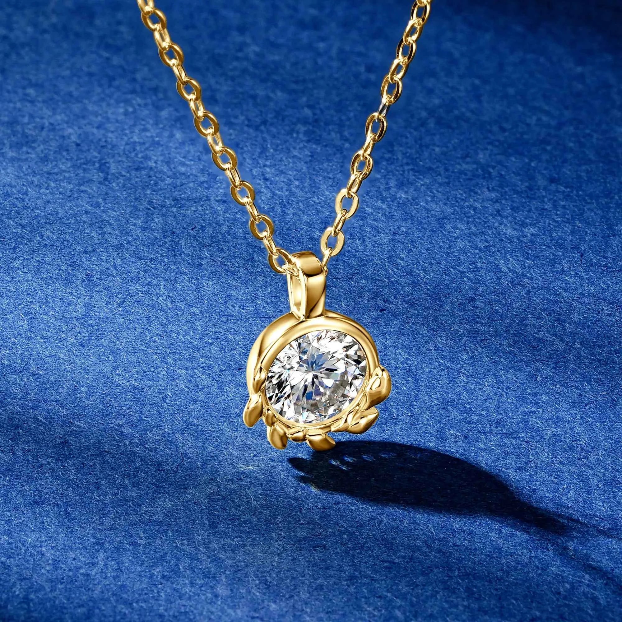 6.5mm 1ct D Color Moissanite Olive Leaf Pendant Necklace, Real 925 Sterling Silver Adjustable Chain – Melisande