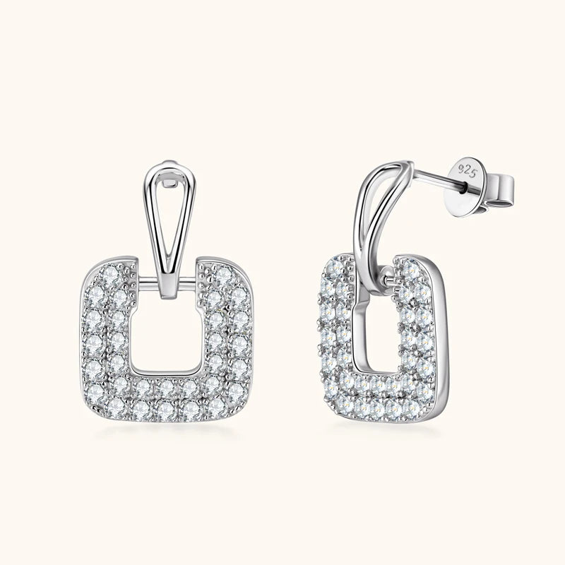 925 Sterling Silver Gold Square Moissanite Earrings – Luxury Drop Piercing | Melisande